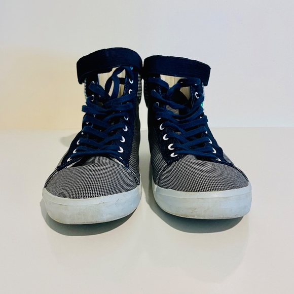 Keep Grey Houndstooth & Blue Check Canvas High-top Vegan Unisex Sneakers M 8.5 - Picture 3 of 16